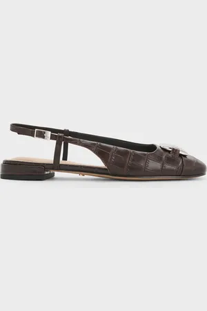CHARLES & KEITH Croc-Effect Leather Metallic-Accent Slingback Flats