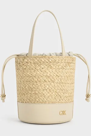 CHARLES & KEITH Leather & Raffia Bucket Bag