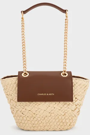 CHARLES & KEITH Shalia Raffia Chain-Strap Crossbody Bag
