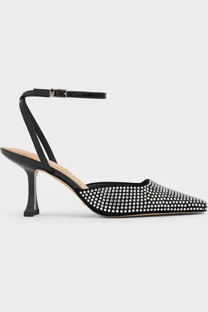 CHARLES & KEITH Leather & Suede Crystal-Embellished Sculptural-Heel Pumps