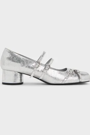 CHARLES & KEITH Metallic Crinkle-Effect Double-Strap Mary Jane Pumps