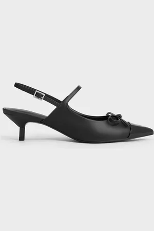 CHARLES & KEITH Bow Cap-Toe Kitten-Heel Slingback Pumps