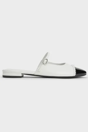CHARLES & KEITH Pearl-Embellished Cap-Toe Flat Mules