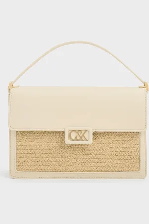 CHARLES & KEITH Leather & Raffia Shoulder Bag