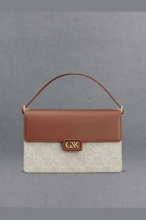CHARLES & KEITH Leather & Canvas Two-Tone Shoulder Bag
