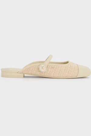 CHARLES & KEITH Aeryn Raffia Pearl-Embellished Slip-On Mary Janes