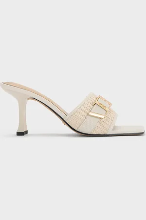 CHARLES & KEITH Whitney Leather & Raffia Buckled Heeled Mules