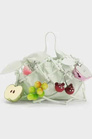 CHARLES & KEITH Ally Ruched Slouchy Knotted Bag & Fruit Charms Set