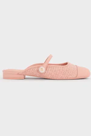 CHARLES & KEITH Aeryn Raffia Pearl-Embellished Slip-On Mary Janes