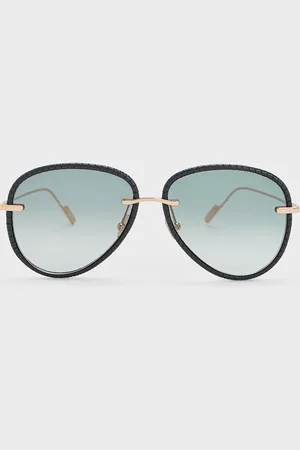 CHARLES & KEITH Leather Braided-Rim Aviator Sunglasses