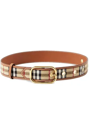 Burberry Check And Leather Belt Female Belt in Black Leather S cm