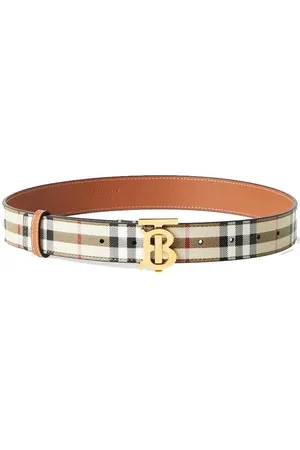 Burberry Check And Leather TB Belt Female Belt in Gold Leather S cm