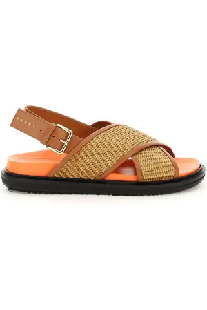 Marni Leather And Raffia Fussbett Sandals