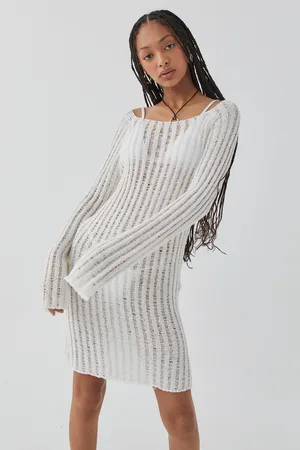 Ry Open Knit Sweater Dress - White