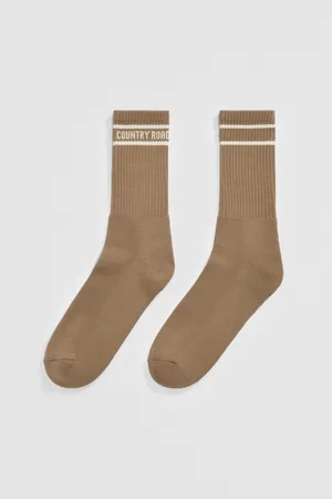 COUNTRY ROAD Australian Blend Sport Crew Socks Oak | Cotton/Polyester/Nylon