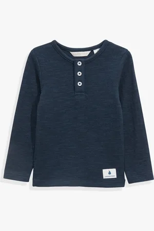 COUNTRY ROAD Organically Grown Double Faced Textured Henley Top Navy in Size 0-3 Months | Cotton/Polyester