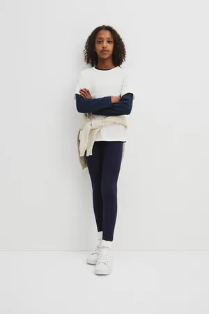 COUNTRY ROAD Girls Organically Grown Blend Solid Rib Legging French Navy in Size 3 | Cotton/Elastane