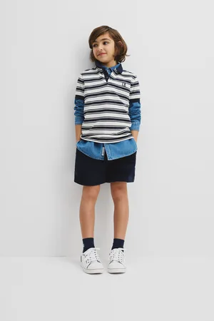 COUNTRY ROAD Boys Organically Grown Logo Polo Shirt Navy Stripe in Size 10 | 100% Cotton