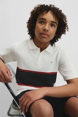 COUNTRY ROAD Teen Organically Grown Stripe Polo Shirt Navy Brick in Size 10 | 100% Cotton