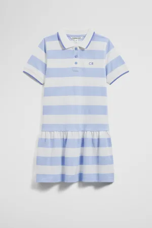 COUNTRY ROAD Girls Organically Grown Stripe Polo T-Shirt Dress Bluebell in Size 10 | 100% Cotton