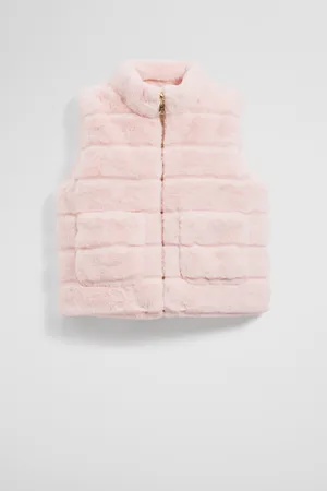 COUNTRY ROAD Girls Reversible Faux Fur Vest Mineral Pink in Size 10-11 | 100% Cotton