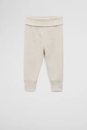 COUNTRY ROAD Organically Grown Fold-Over Soft Pants Oatmeal in Size 0-3 Months | Cotton/Elastane