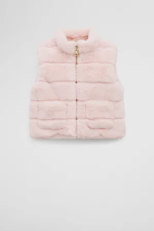 COUNTRY ROAD Girls Reverse Faux Fur Vest Mineral Pink in Size 6-12 Months | 100% Cotton