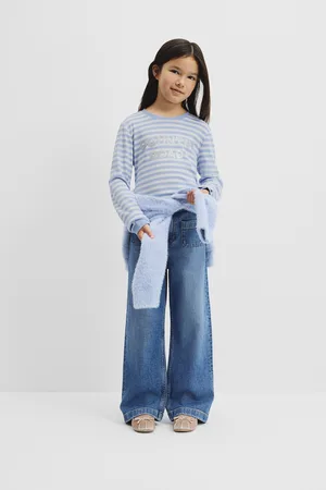 COUNTRY ROAD Girls Organically Grown Long Sleeve Logo T-Shirt Bluebell Stripe in Size 2 | 100% Organic Cotton