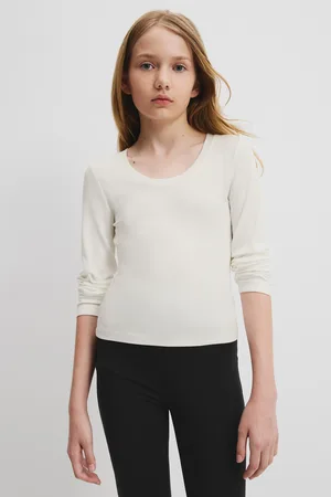 COUNTRY ROAD Teen Rib Crop Long Sleeve T-Shirt Marshmallow in Size 14 | Viscose/Elastane