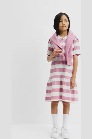 COUNTRY ROAD Girls Organically Grown Stripe Polo T-Shirt Dress Berry in Size 10 | 100% Cotton