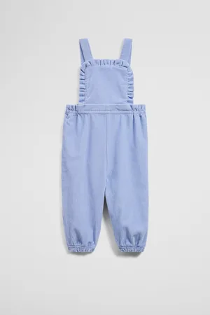 COUNTRY ROAD Girls Organically Grown Cord Frill Overall Pants Bluebell in Size 6-12 Months | 100% Cotton