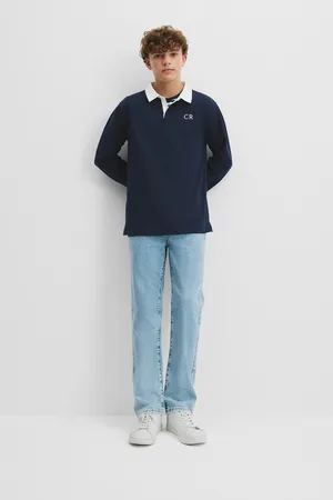 COUNTRY ROAD Teen Recycled Blend Long Sleeve Rugby T-Shirt Navy in Size 10 | Cotton