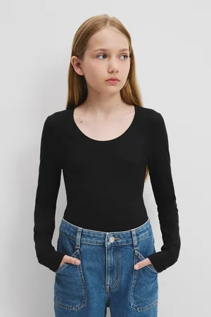 COUNTRY ROAD Teen Rib Crop Long Sleeve T-Shirt in Size 10 | Viscose/Elastane