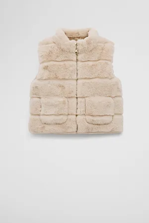 COUNTRY ROAD Girls Reverse Faux Fur Vest Stone in Size 6-12 Months | 100% Cotton