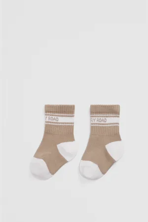 COUNTRY ROAD CR Sport Crew Socks Mushroom in Size 1-2 | Cotton/Nylon/Elastane