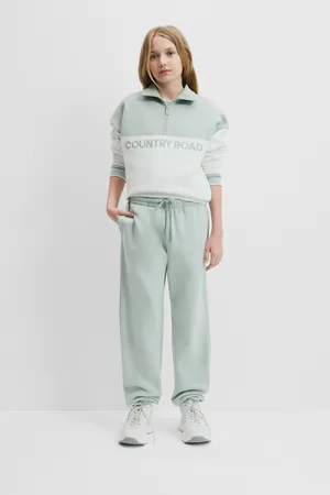 COUNTRY ROAD Teen Australian Logo Embroidered Sweat Pants Duck Egg in Size 8 | 100% Australian Cotton