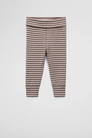 COUNTRY ROAD Boys Organically Grown Fold-Over Soft Pants Chocolate Stripe in Size 6-12 Months | Cotton/Elastane
