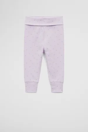 COUNTRY ROAD Girls Organically Grown Fold-Over Soft Pants Lilac Heart in Size 6-12 Months | Cotton/Elastane