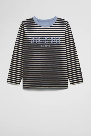 COUNTRY ROAD Boys Verified Australian Long Sleeve Heritage T-Shirt Navy Stripe in Size 7 | 100% Cotton