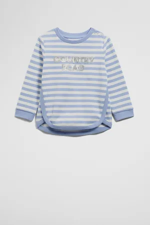 COUNTRY ROAD Girls Organically Grown Long Sleeve Logo T-Shirt Bluebell Stripe in Size 6-12 Months | 100% Organic Cotton