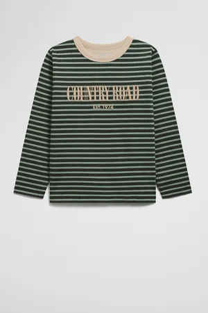 COUNTRY ROAD Boys Verified Australian Long Sleeve Heritage T-Shirt Forest Stripe in Size 7 | 100% Cotton