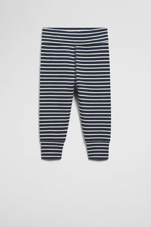 COUNTRY ROAD Boys Organically Grown Fold-Over Soft Pants Navy Stripe in Size 6-12 Months | Cotton/Elastane