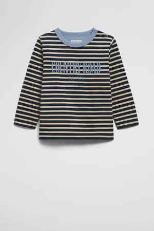 COUNTRY ROAD Boys Verified Australian Long Sleeve Heritage T-Shirt Navy Stripe in Size 6-12 Months | 100% Cotton
