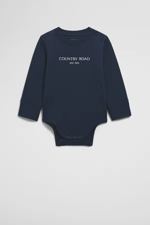 COUNTRY ROAD Boys Organically Grown Contrast Logo Long Sleeve Bodysuit Navy in Size 6-12 Months | 100% Cotton