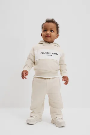COUNTRY ROAD Girls Towards Circularity Track Pants Pebble in Size 6-12 Months | 100% Cotton