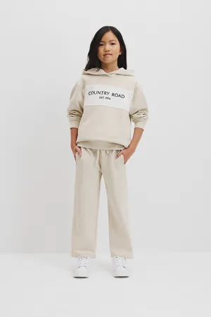 COUNTRY ROAD Girls Towards Circularity Track Pants Pebble in Size 7 | 100% Cotton