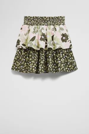 COUNTRY ROAD Girls Organically Grown Blend Garden Tier Skirt Khaki in Size 7 | Cotton/Wool
