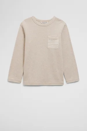 COUNTRY ROAD Boys Organically Grown Long Sleeve Pocket T-Shirt Stone Marle in Size 7 | 100% Organic Cotton