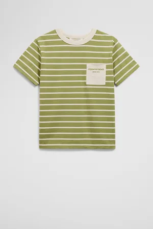 COUNTRY ROAD Boys Organically Grown Pocket T-Shirt Pear Stripe in Size 7 | 100% Cotton