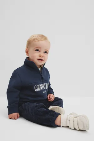 COUNTRY ROAD Boys Verified Australian Heritage Half Zip Sweat Navy in Size 3-6 Months | 100% Cotton